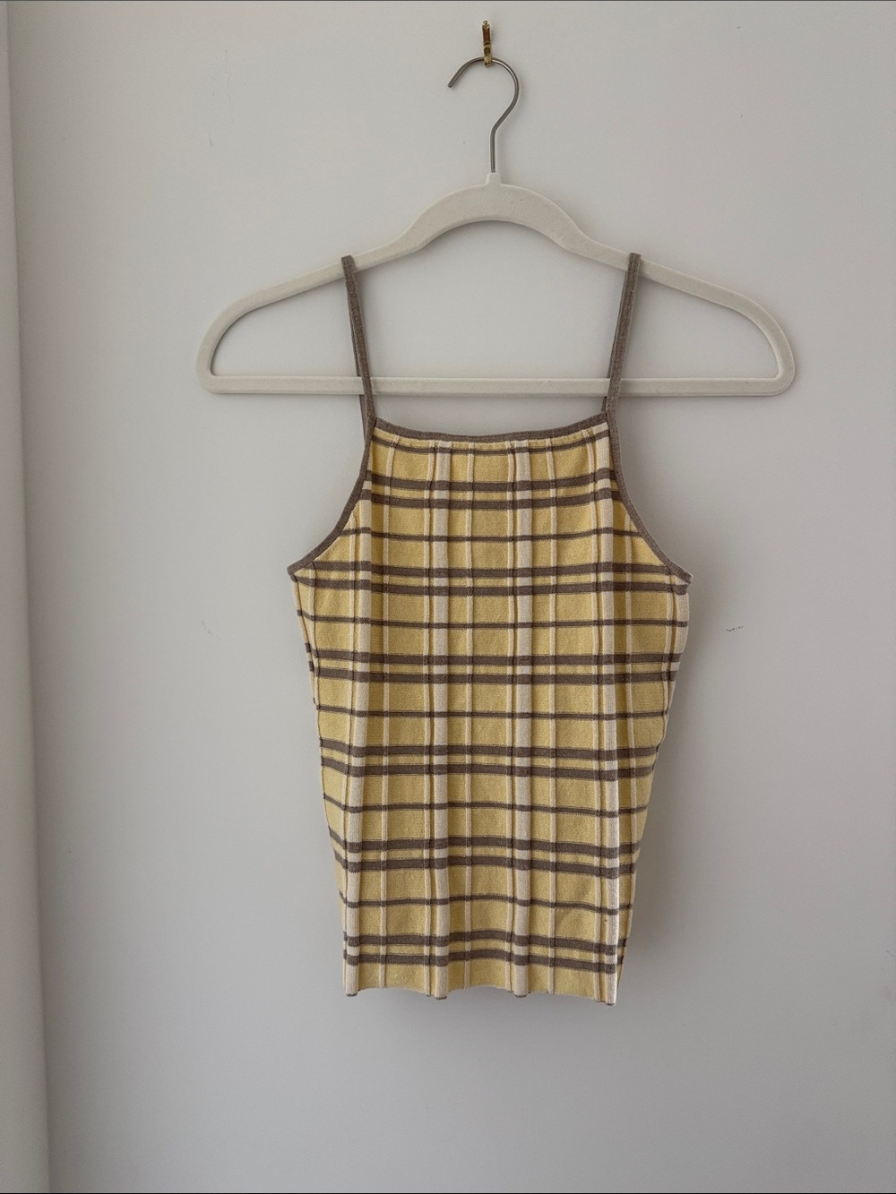 Guest in Residence Sleeveless Plaid Cami Top - Yellow